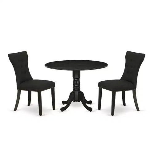 3-Piece Wirebrushed Black Solid Wood Top - Round Dining Room Set - Seats 4