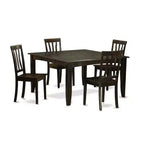 HomeStock 5-Piece Square Cappuccino Finish Solid Wood Top Dining Table with 4 Chairs