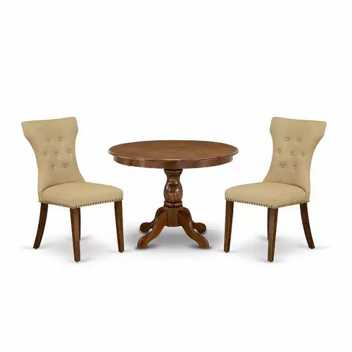 3-Piece Acacia Walnut Finish Solid Wood Top - Button Tufted Dining Room Set - Seats 4