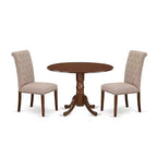 HomeStock 3-Piece Round Mahogany Finish Solid Wood Top Dining Table with 2 Parson Chairs with Drop Leaf