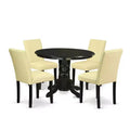 HomeStock 5-Piece Round Black Finish Solid Wood Top Dining Table with 4 Parson Chair