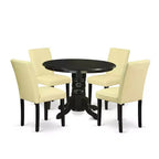 HomeStock 5-Piece Round Black Finish Solid Wood Top Dining Table with 4 Parson Chair