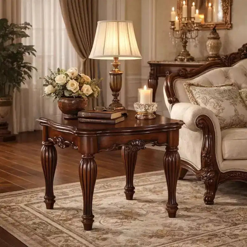 Table d'appoint haute Royal Hampton Square avec pieds courbés et étagère inférieure, brun cerise