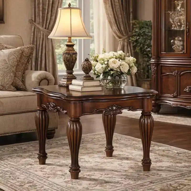 Table d'appoint haute Royal Hampton Square avec pieds courbés et étagère inférieure, brun cerise