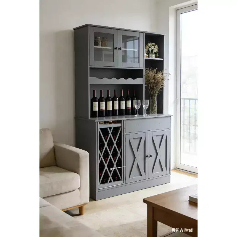 COZONY Meuble à vin en MDF, étagère supérieure avec double porte en acrylique pour bar de salle à manger