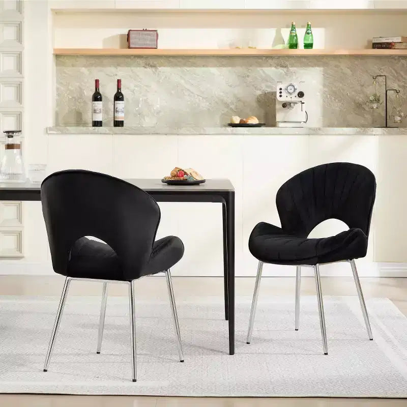 Lot de 2 chaises de salle à manger modernes rembourrées avec dossier incurvé et pieds en métal, chaises de salle à manger sans accoudoirs pour la salle à manger ou la cuisine-Panipeachy