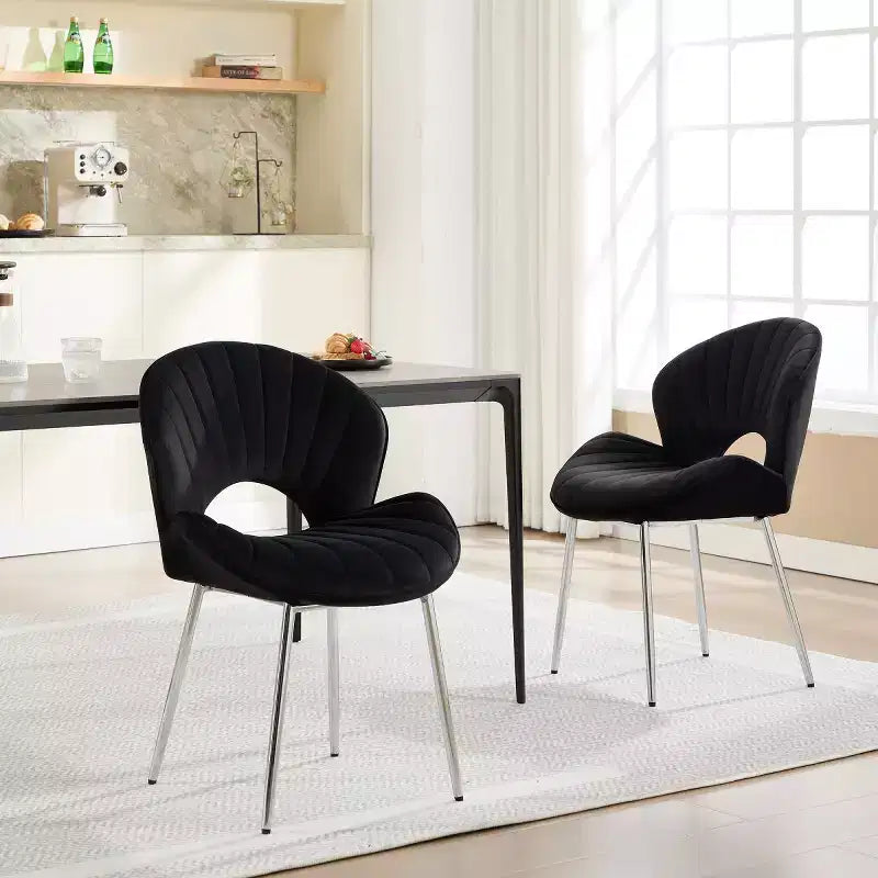 Lot de 2 chaises de salle à manger modernes rembourrées avec dossier incurvé et pieds en métal, chaises de salle à manger sans accoudoirs pour la salle à manger ou la cuisine-Panipeachy