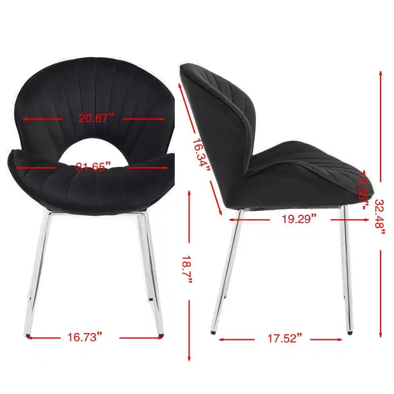 Lot de 2 chaises de salle à manger modernes rembourrées avec dossier incurvé et pieds en métal, chaises de salle à manger sans accoudoirs pour la salle à manger ou la cuisine-Panipeachy