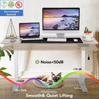 HOMDOX Bureau d'ordinateur électrique réglable en hauteur 63 24 avec prise électrique, roulettes, cadre double poutre, tapis de souris, bureau assemblé Multifonctionnel