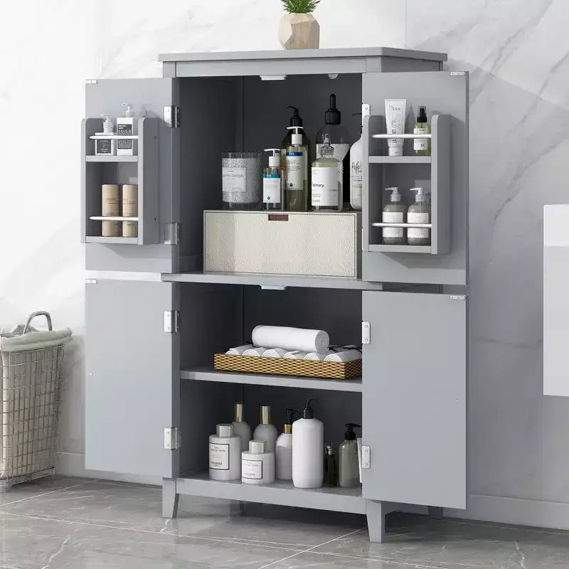 Meuble de rangement au sol GDFStudio Nelly, peu encombrant, pour salle de bain, avec étagères réglables et portes