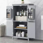 Meuble de rangement au sol GDFStudio Nelly, peu encombrant, pour salle de bain, avec étagères réglables et portes