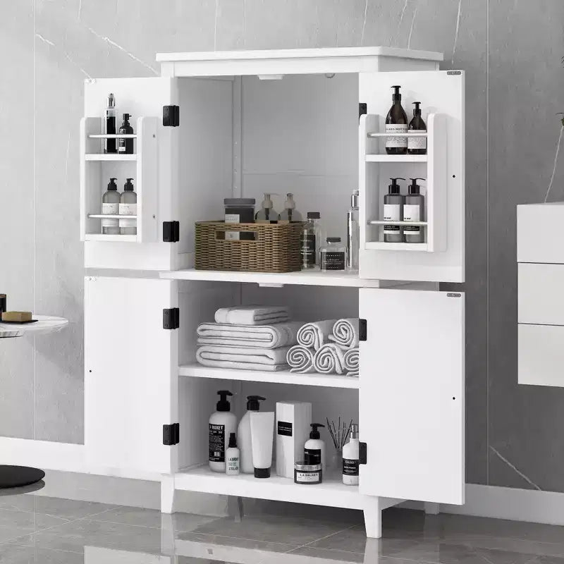 Meuble de rangement au sol GDFStudio Nelly, peu encombrant, pour salle de bain, avec étagères réglables et portes
