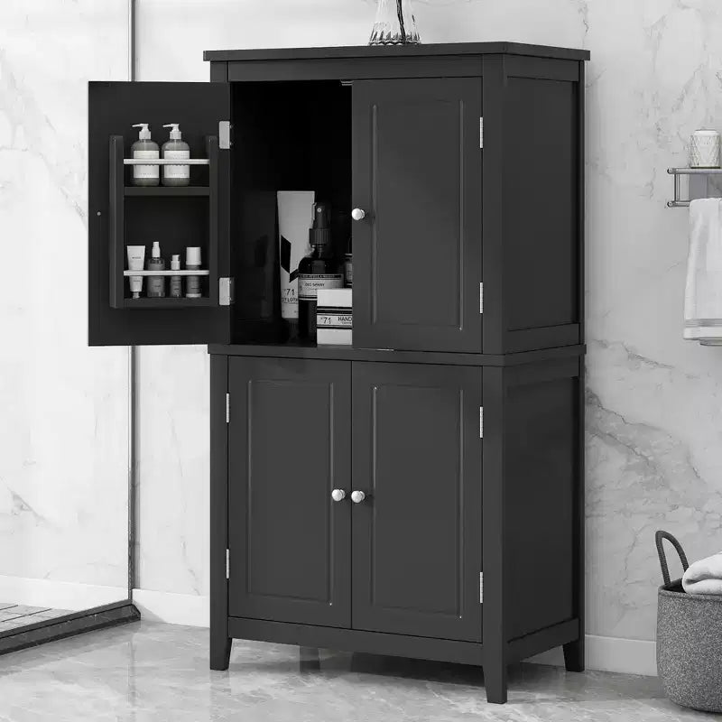 Meuble de rangement au sol GDFStudio Nelly, peu encombrant, pour salle de bain, avec étagères réglables et portes