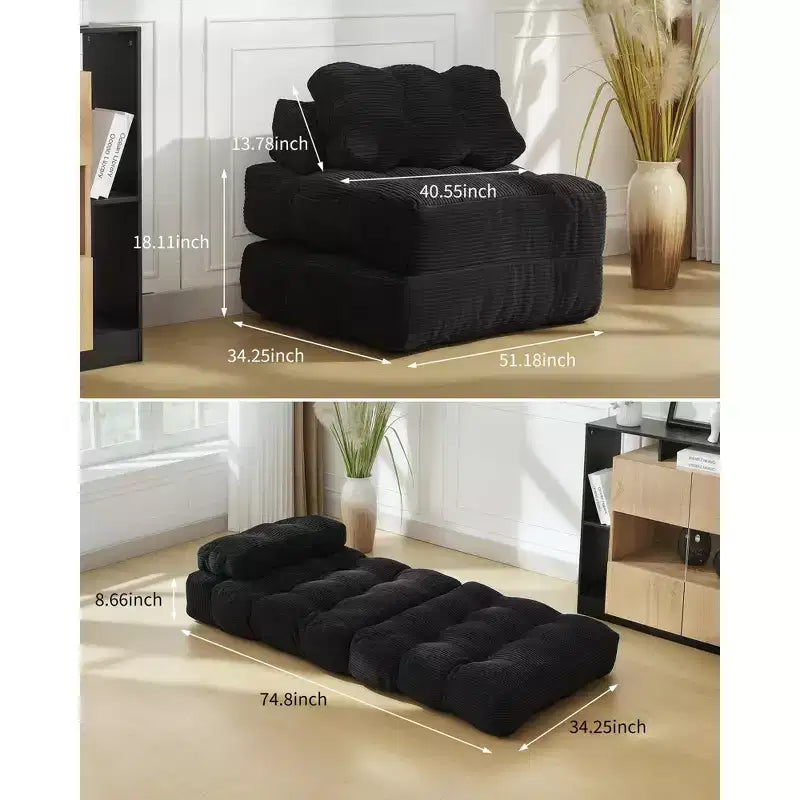 Canapé-lit pliant, Fauteuil lit convertible une place avec oreiller, matelas et support dorsal, Housse lavable en machine, pour Salon, Chambre universitaire, Appartement