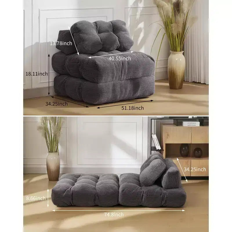 Canapé-lit pliant, Fauteuil lit convertible une place avec oreiller, matelas et support dorsal, Housse lavable en machine, pour Salon, Chambre universitaire, Appartement