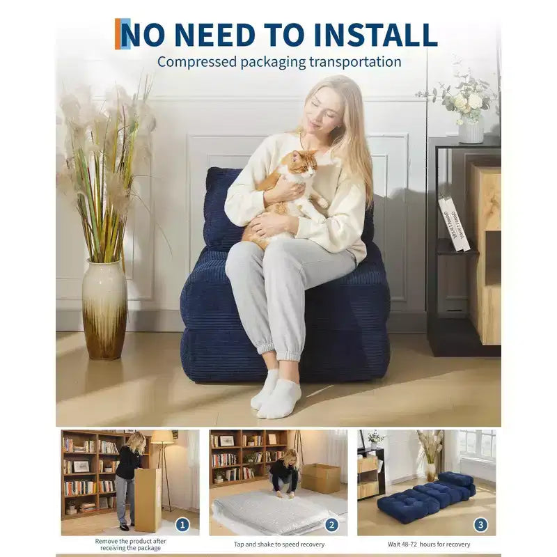 Canapé-lit pliant, Fauteuil lit convertible une place avec oreiller, matelas et support dorsal, Housse lavable en machine, pour Salon, Chambre universitaire, Appartement