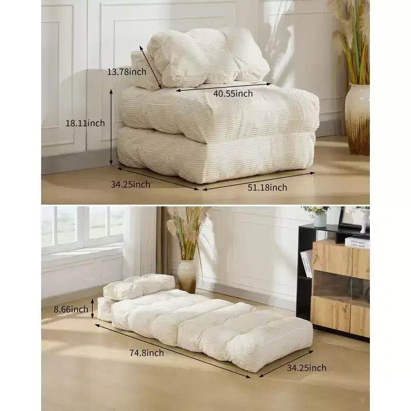 Canapé-lit pliant, Fauteuil lit convertible une place avec oreiller, matelas et support dorsal, Housse lavable en machine, pour Salon, Chambre universitaire, Appartement
