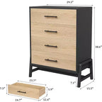 Commode Acekool à 4 tiroirs, rangement de 98 cm, commode moderne en bois pour chambre à coucher, salon, entrée, chêne naturel + noir