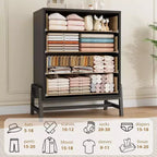 Commode Acekool à 4 tiroirs, rangement de 98 cm, commode moderne en bois pour chambre à coucher, salon, entrée, chêne naturel + noir