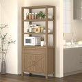 5 Tier 71 in Tall Farmhouse Wooden Bookcase with Adjustable Shelves, Cabinet, Drawer and Sliding Doors, for Bedroom, Living Room, Home Office