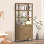 Bibliothèque rustique en bois à 5 niveaux, 180 cm de haut, avec étagères réglables, placard, tiroir et portes coulissantes, pour chambre, salon, bureau à domicile