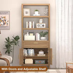 Bibliothèque rustique en bois à 5 niveaux, 180 cm de haut, avec étagères réglables, placard, tiroir et portes coulissantes, pour chambre, salon, bureau à domicile