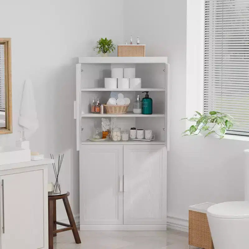 MAYEERTY Meuble de rangement d'angle moderne en bois massif 4 portes Rangement efficace pour la maison, le coin, le salon Blanc 2 pièces