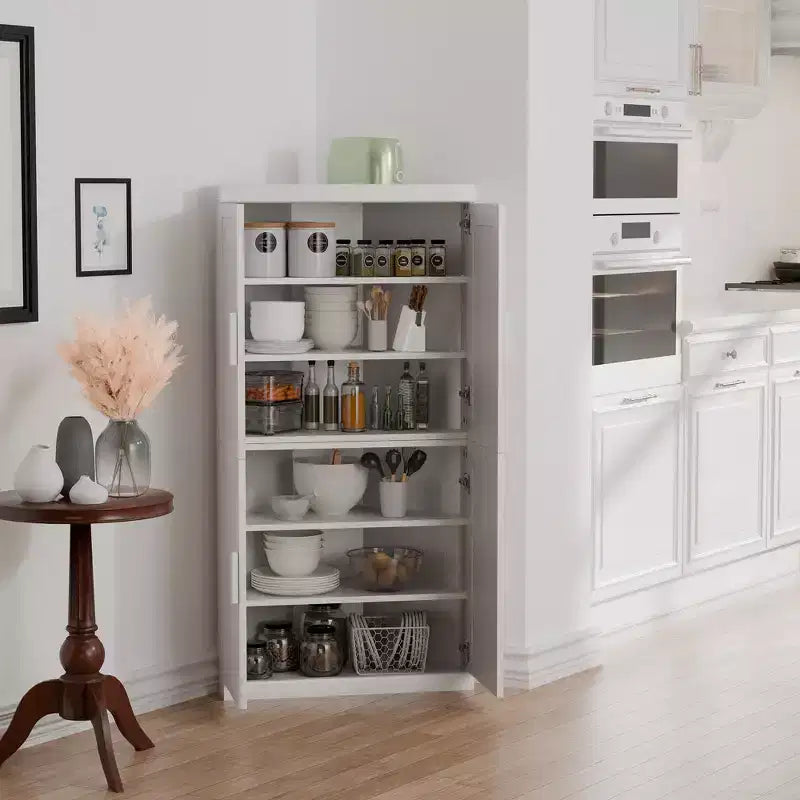MAYEERTY Meuble de rangement d'angle moderne en bois massif 4 portes Rangement efficace pour la maison, le coin, le salon Blanc 2 pièces