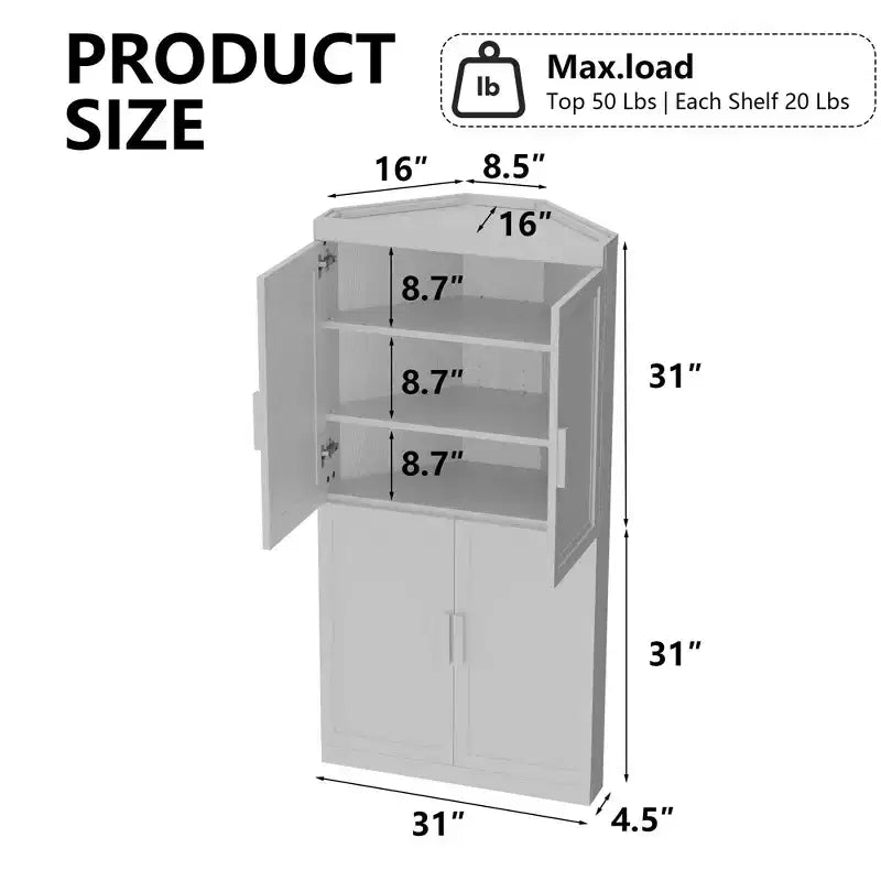 MAYEERTY Meuble de rangement d'angle moderne en bois massif 4 portes Rangement efficace pour la maison, le coin, le salon Blanc 2 pièces