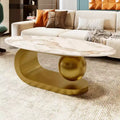 Modern Oval Coffee Table, Irregular Marble Center Table with Gold Steel Base for Living Room