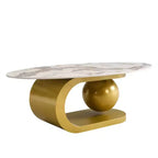 Table basse ovale moderne, table basse centrale irrégulière en marbre avec base en acier doré pour le salon