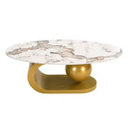 Table basse ovale moderne, table basse centrale irrégulière en marbre avec base en acier doré pour le salon