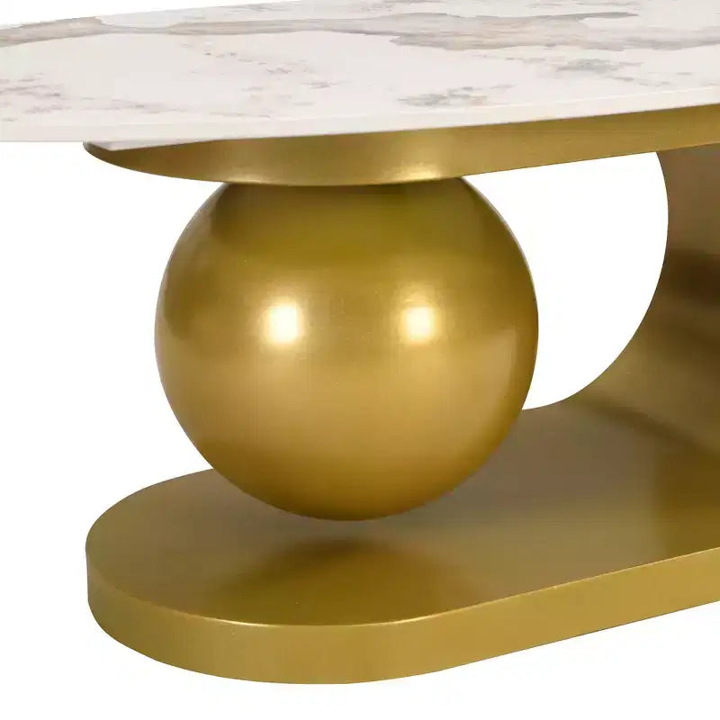 Table basse ovale moderne, table basse centrale irrégulière en marbre avec base en acier doré pour le salon