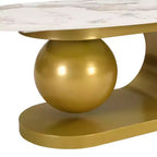 Table basse ovale moderne, table basse centrale irrégulière en marbre avec base en acier doré pour le salon