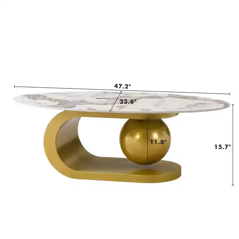 Table basse ovale moderne, table basse centrale irrégulière en marbre avec base en acier doré pour le salon
