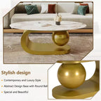 Table basse ovale moderne, table basse centrale irrégulière en marbre avec base en acier doré pour le salon