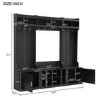 Meuble d'entrée large Okak 4-EN-1 avec banc et casiers à chaussures, porte-manteau avec étagères de rangement et 10 crochets, pour couloir, noir
