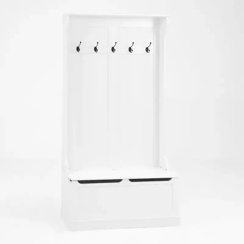 Porte-manteau Okak Minimalism avec 5 crochets, porte-manteau autoportant avec banc de rangement pour chaussures, rangement d'entrée pour salon, couloir, blanc
