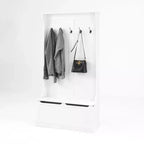 Porte-manteau Okak Minimalism avec 5 crochets, porte-manteau autoportant avec banc de rangement pour chaussures, rangement d'entrée pour salon, couloir, blanc