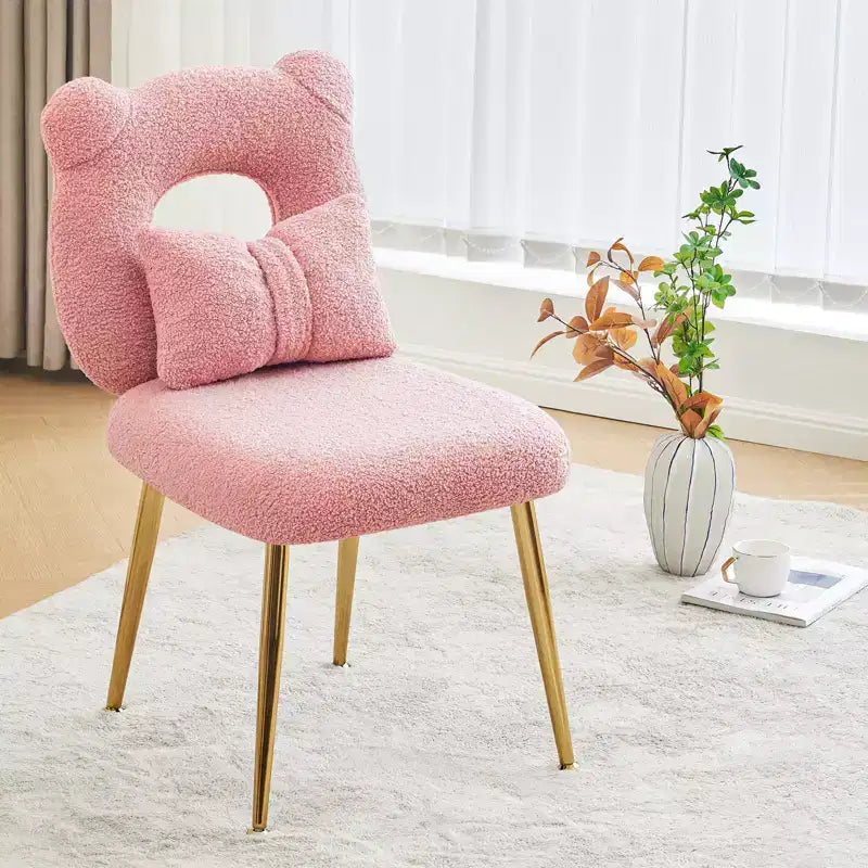 Chaise de vanité Furniliving, revêtement en fausse fourrure de mouton, coussin de dossier et pieds en métal doré, pour salon/dressing/bureau à domicile