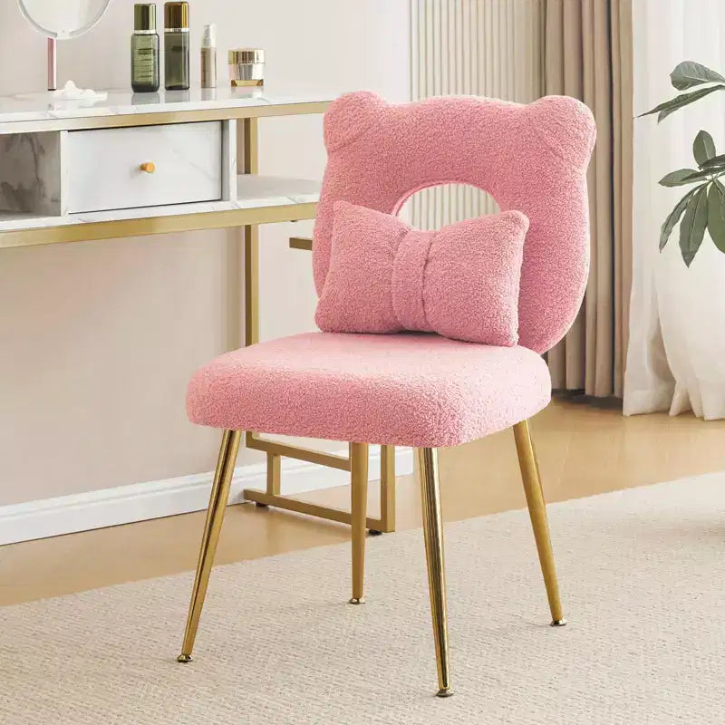 Chaise de vanité Furniliving, revêtement en fausse fourrure de mouton, coussin de dossier et pieds en métal doré, pour salon/dressing/bureau à domicile