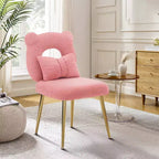 Chaise de vanité Furniliving, revêtement en fausse fourrure de mouton, coussin de dossier et pieds en métal doré, pour salon/dressing/bureau à domicile