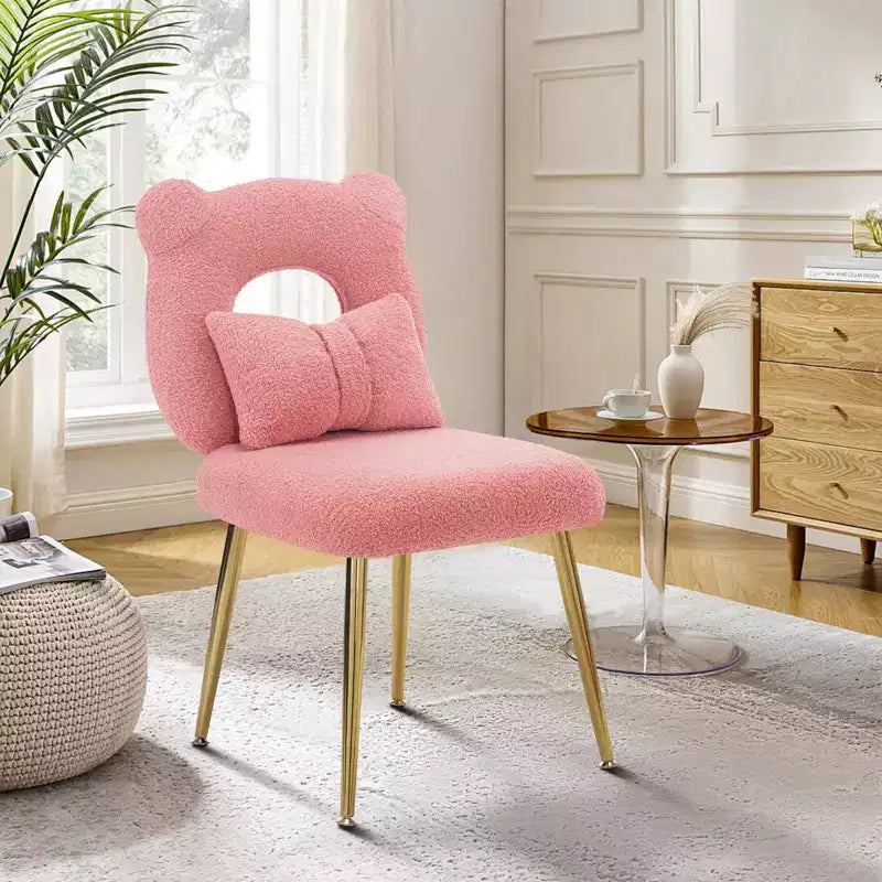 Chaise de vanité Furniliving, revêtement en fausse fourrure de mouton, coussin de dossier et pieds en métal doré, pour salon/dressing/bureau à domicile