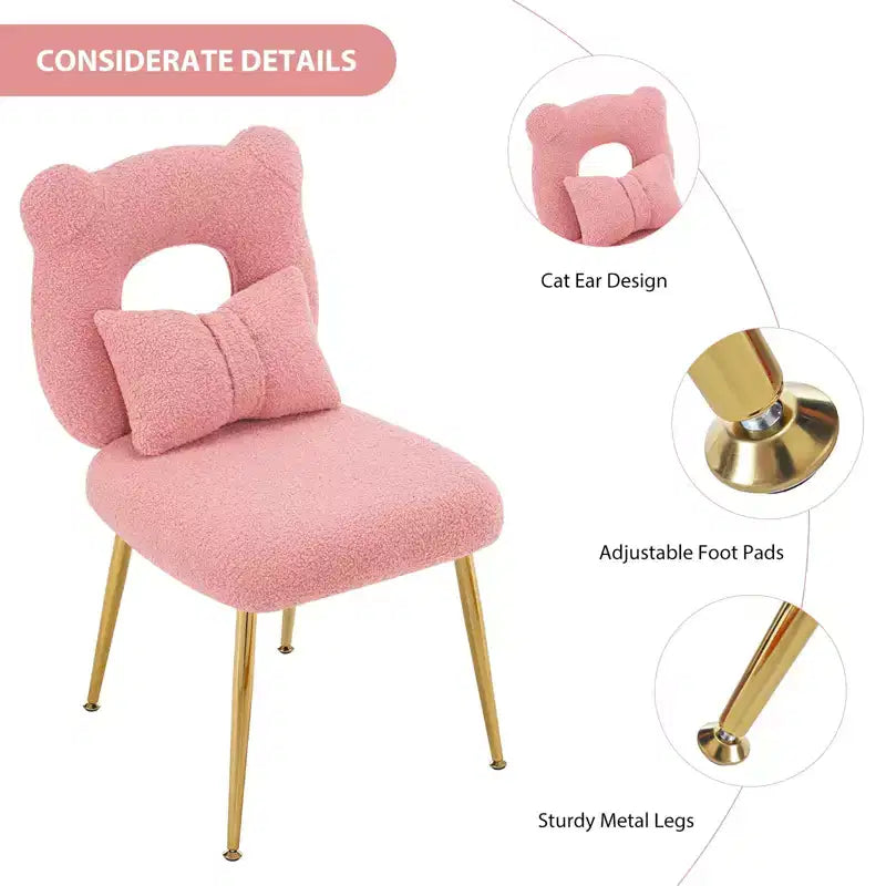 Chaise de vanité Furniliving, revêtement en fausse fourrure de mouton, coussin de dossier et pieds en métal doré, pour salon/dressing/bureau à domicile