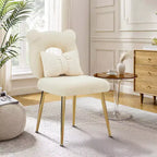 Chaise de vanité Furniliving, revêtement en fausse fourrure de mouton, coussin de dossier et pieds en métal doré, pour salon/dressing/bureau à domicile