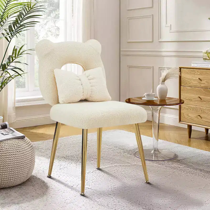 Chaise de vanité Furniliving, revêtement en fausse fourrure de mouton, coussin de dossier et pieds en métal doré, pour salon/dressing/bureau à domicile