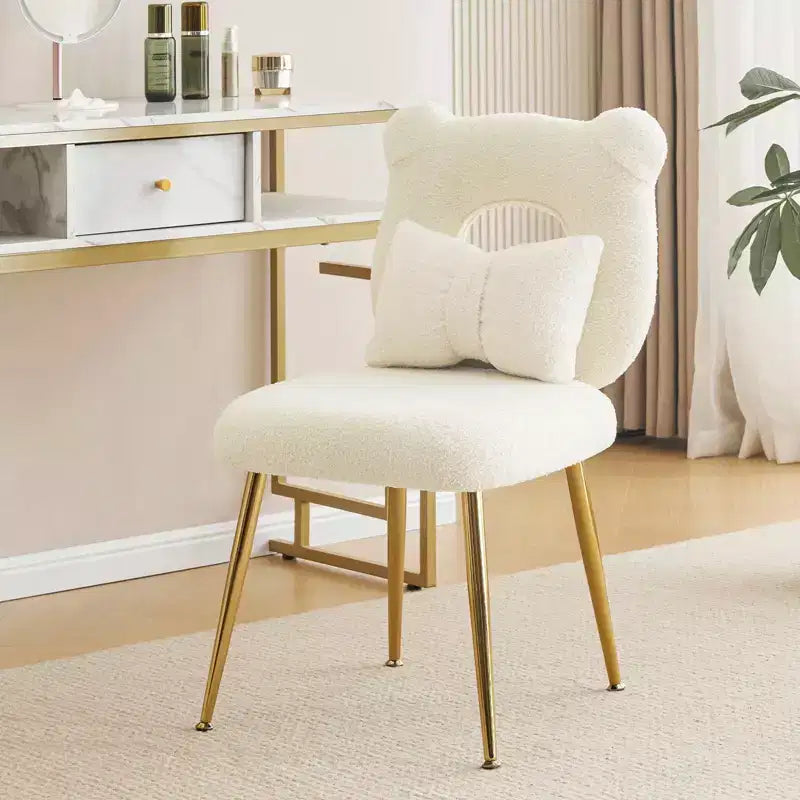 Chaise de vanité Furniliving, revêtement en fausse fourrure de mouton, coussin de dossier et pieds en métal doré, pour salon/dressing/bureau à domicile