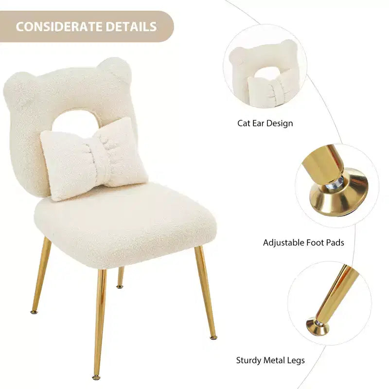 Chaise de vanité Furniliving, revêtement en fausse fourrure de mouton, coussin de dossier et pieds en métal doré, pour salon/dressing/bureau à domicile
