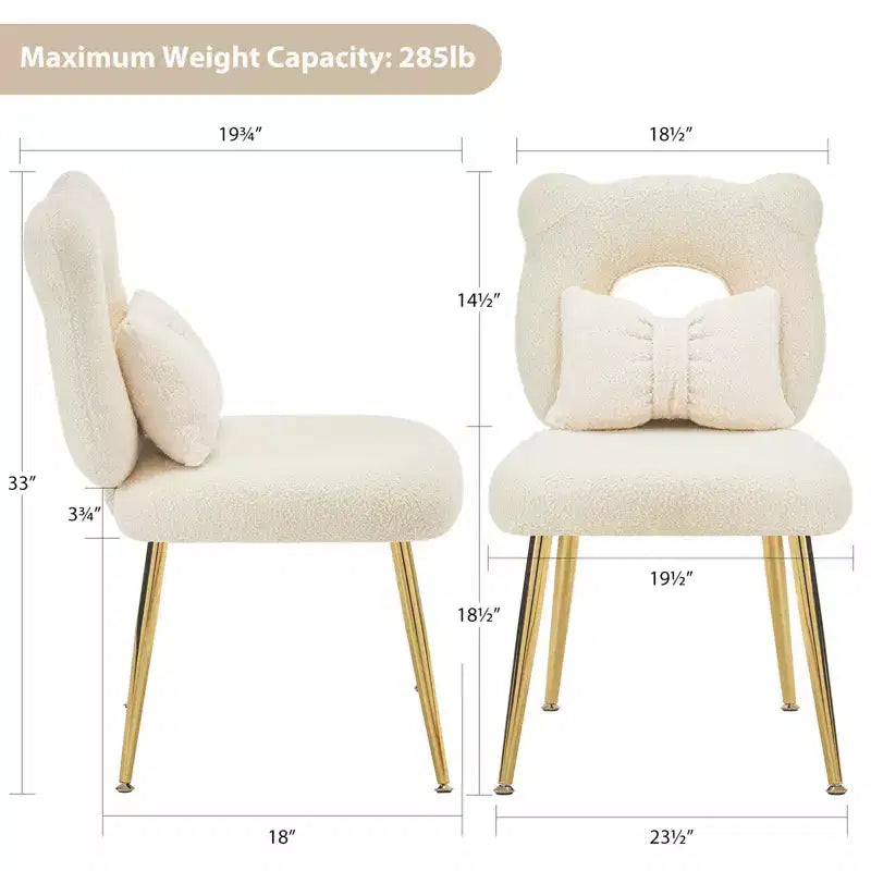 Chaise de vanité Furniliving, revêtement en fausse fourrure de mouton, coussin de dossier et pieds en métal doré, pour salon/dressing/bureau à domicile
