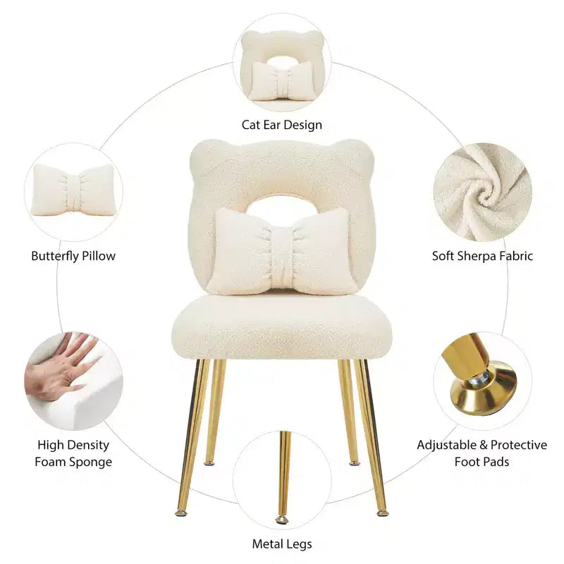 Chaise de vanité Furniliving, revêtement en fausse fourrure de mouton, coussin de dossier et pieds en métal doré, pour salon/dressing/bureau à domicile